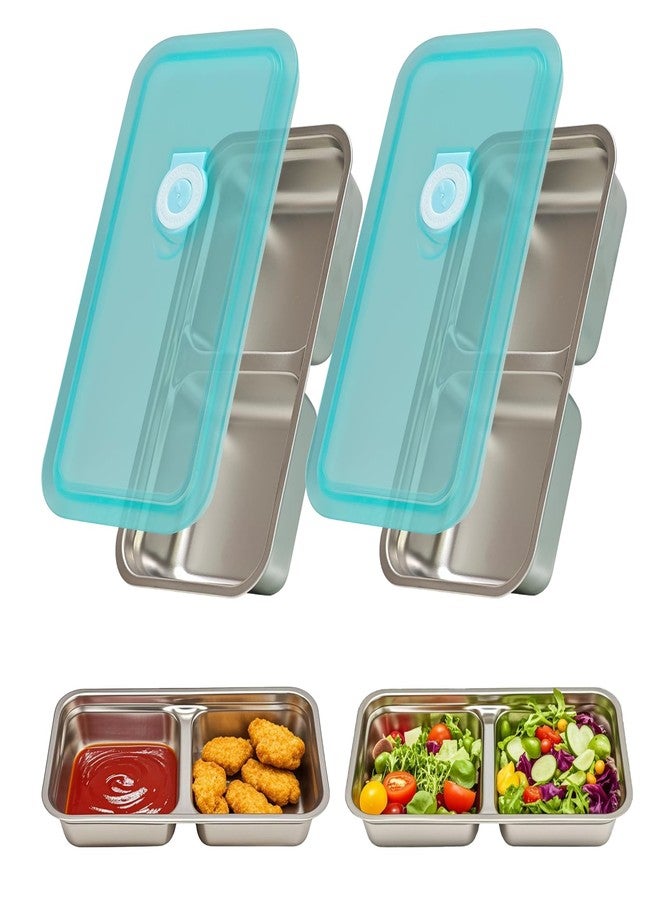Eeaivnm Snack Containers,Reusable Stainless Steel Double Compartment Snack Containers Bento Box with Clear Lids for Travel,Camping,Work-Leakproof Food Storage Containers for Dips,Outdoor Activities(2 PCS) - Image 1