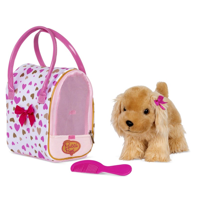 Pucci Pups - Gold & Pink Heart Print Glam Bag w/Cocker Spaniel, 8 inches - Image 1