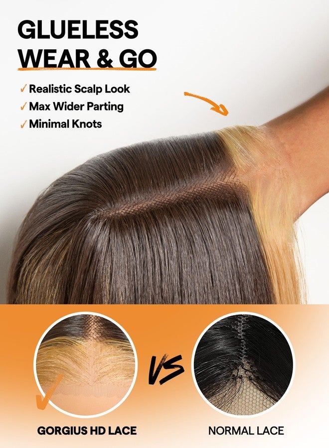 GORGIUS Dark Brown with Blonde Highlight Lace Wigs Long Straight Layered Wig Pre Cut Glueless Closure Wig Middle Part Ombre Hairstyle Upgraded with Style-Archive Premium Fiber - Image 3