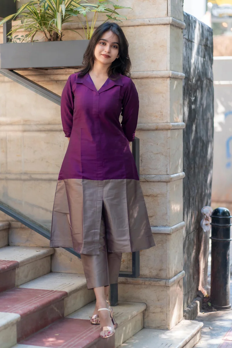 GoSriKi تونيك نسائي من الرايون والفيسكوز بتصميم - مطبوع بلون نبيتي مع بنطلون