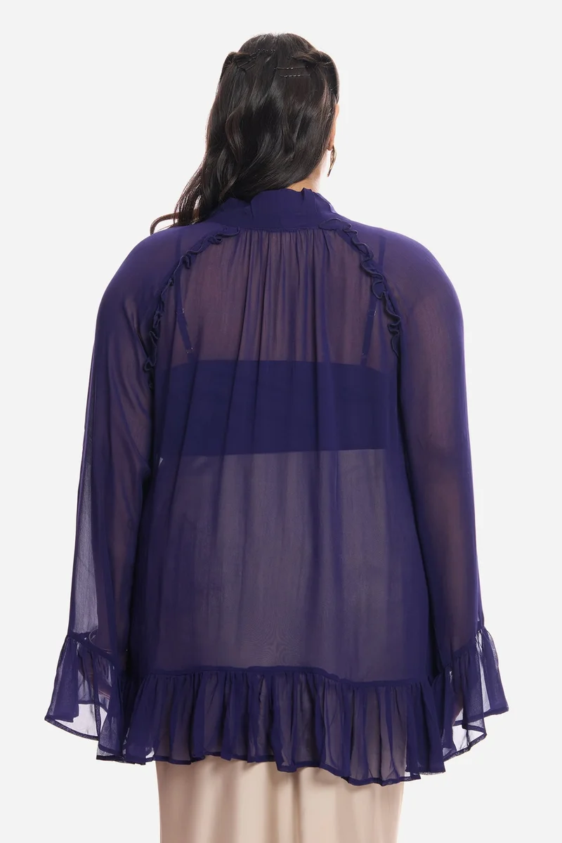 Virgio  Solid Viscose Sheer Ruffled Plus Size Top And Inner Cami for Women for Women | Best Price UAE