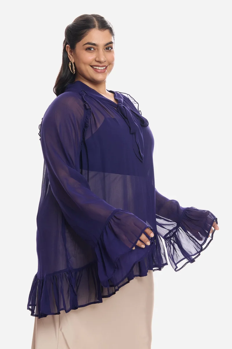 Virgio  Solid Viscose Sheer Ruffled Plus Size Top And Inner Cami for Women for Women | Best Price UAE