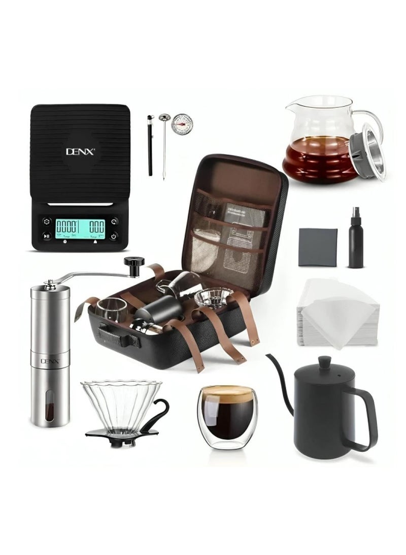 Denx Dinex DX2573 Premium 12‑Piece Coffee Kit – Borosilicate Glass, Travel Case - Image 1