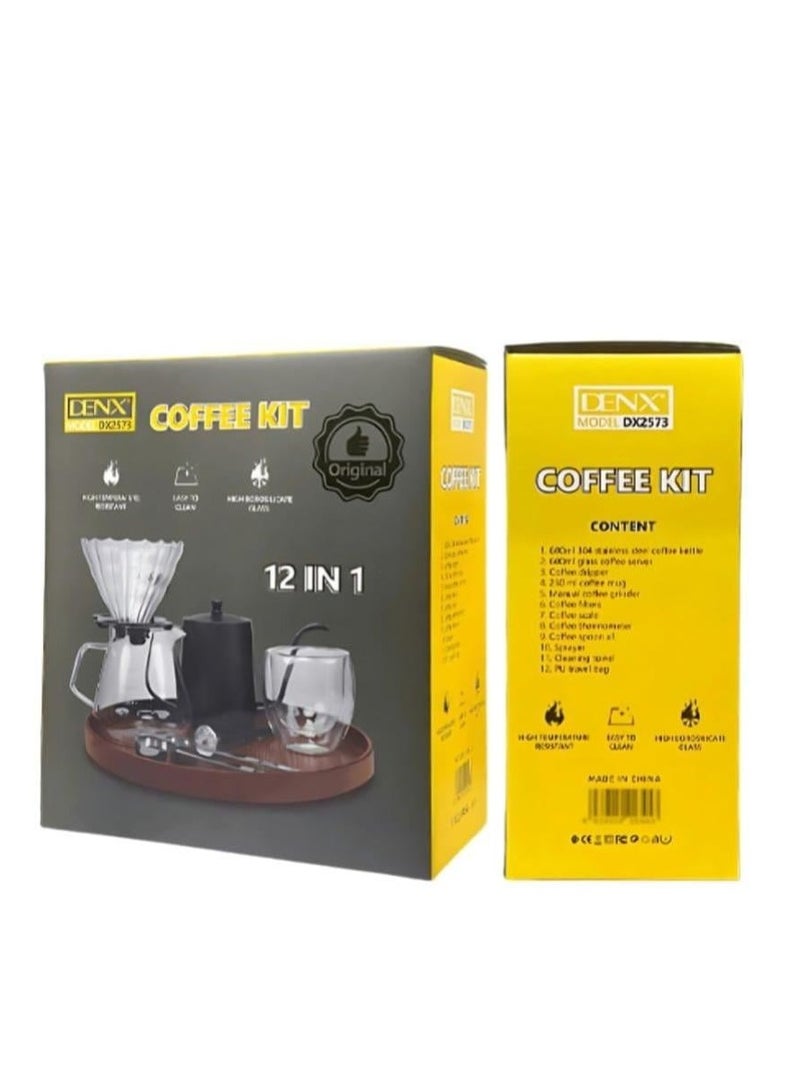 Denx Dinex DX2573 Premium 12‑Piece Coffee Kit – Borosilicate Glass, Travel Case - Image 3