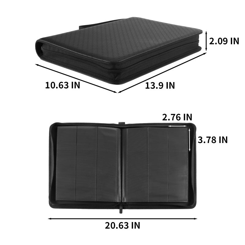Prilino 9 Pocket Trading Card Binder - 432 Card Storage Capacity Card Binder, Premium Double-Sided PU Leather with Zip Closure, TCG/Games/Sports Card Protector & Album Folder for Collectors (Black) - Image 2