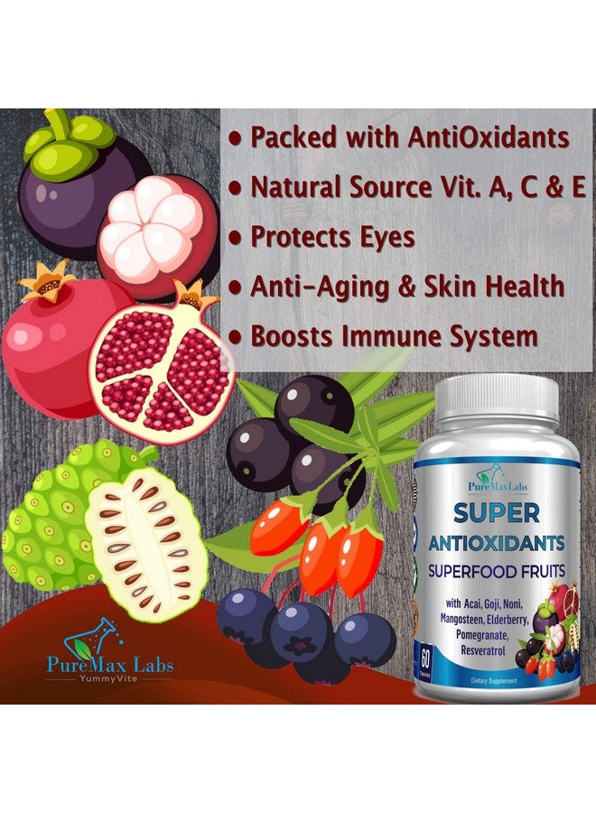 YUMMYVITE Super Antioxidant Fruit Superfood Complex Powerful Antioxidant Superfruits Acai Goji Noni Mangosteen Pomegranate Elderberry Resveratrol Immune Support Skin Care 60 Capsules - Image 5