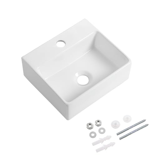 KARAMAG Small Vessel Sink 13"x11" Wall Mount Bathroom Sink Rectangular White Porcelain Ceramic Mini Floating Tiny Bathroom Wall Mounted RV Sink - Image 2