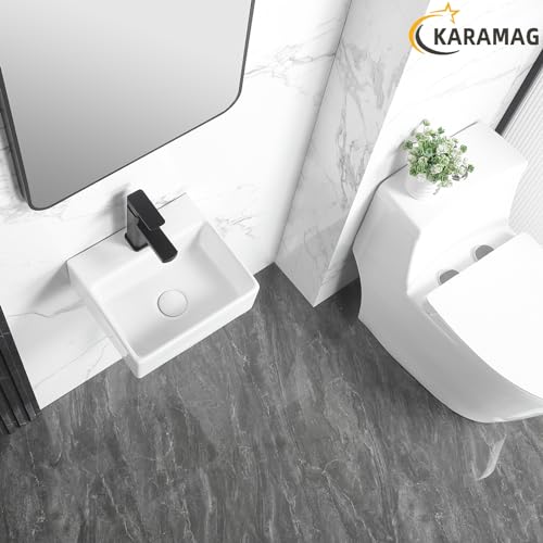 KARAMAG Small Vessel Sink 13"x11" Wall Mount Bathroom Sink Rectangular White Porcelain Ceramic Mini Floating Tiny Bathroom Wall Mounted RV Sink - Image 4