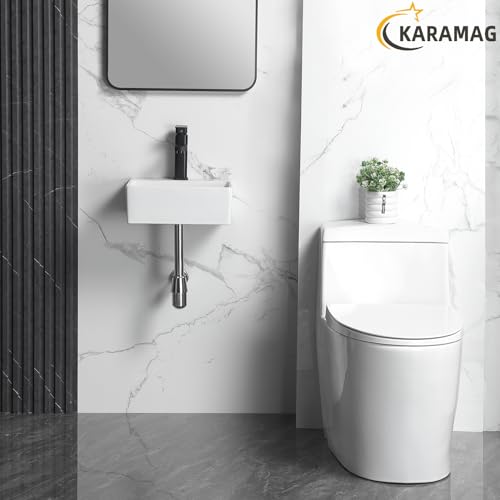 KARAMAG Small Vessel Sink 13"x11" Wall Mount Bathroom Sink Rectangular White Porcelain Ceramic Mini Floating Tiny Bathroom Wall Mounted RV Sink - Image 5