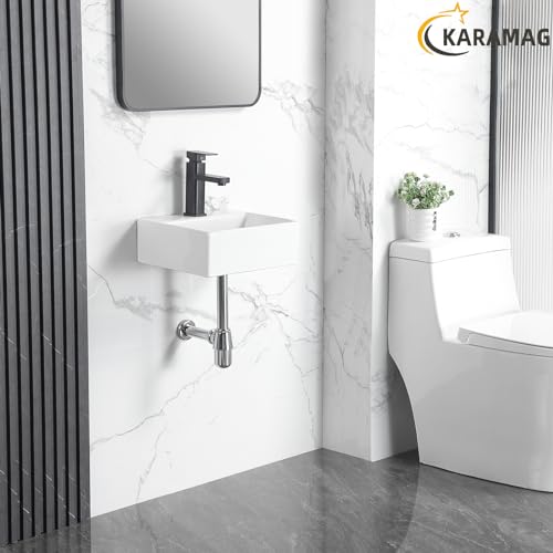 KARAMAG Small Vessel Sink 13"x11" Wall Mount Bathroom Sink Rectangular White Porcelain Ceramic Mini Floating Tiny Bathroom Wall Mounted RV Sink - Image 3