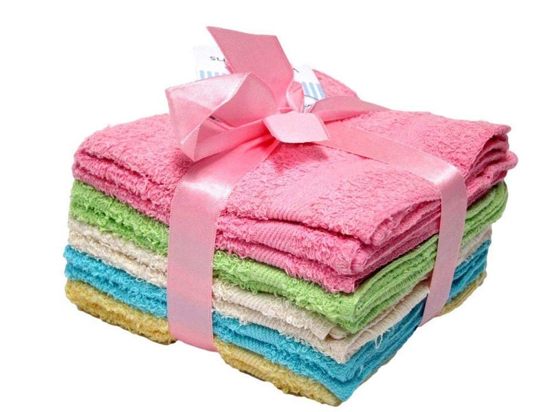 AMBSS SYS Deluxe 100 Cotton Washcloths Machine Washable New Improved Wash Cloths for Bathroom Face  Body Cloths Cleaning Rags or Around The House Colors May Vary  New Pack 12pk