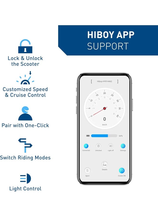 HIBOY - S2 Electric Scooter - 21.5cm-Solid-Tires - Up to 27 KM Long-Range,30 KM/H Portable Folding Commuting Scooter for Adults with Double Braking System and App (S2) - Image 1