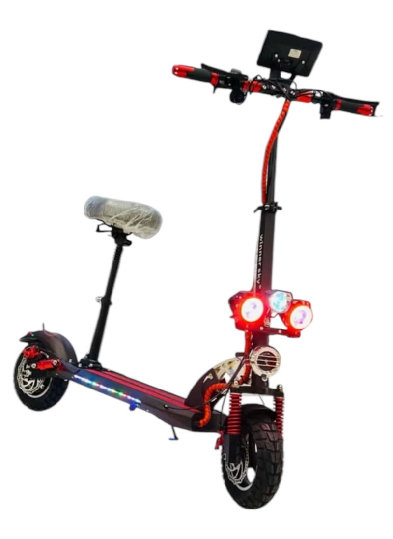 Winner Sky Sky E10 48 Pro Scooter 2024 1200-Watt Motor With Huge Led Meter Has Multiple Colors Lights Speed Up To 60Km/H 48 V 13Ah Battery Adjustable And Foldable Red Color  - Image 1