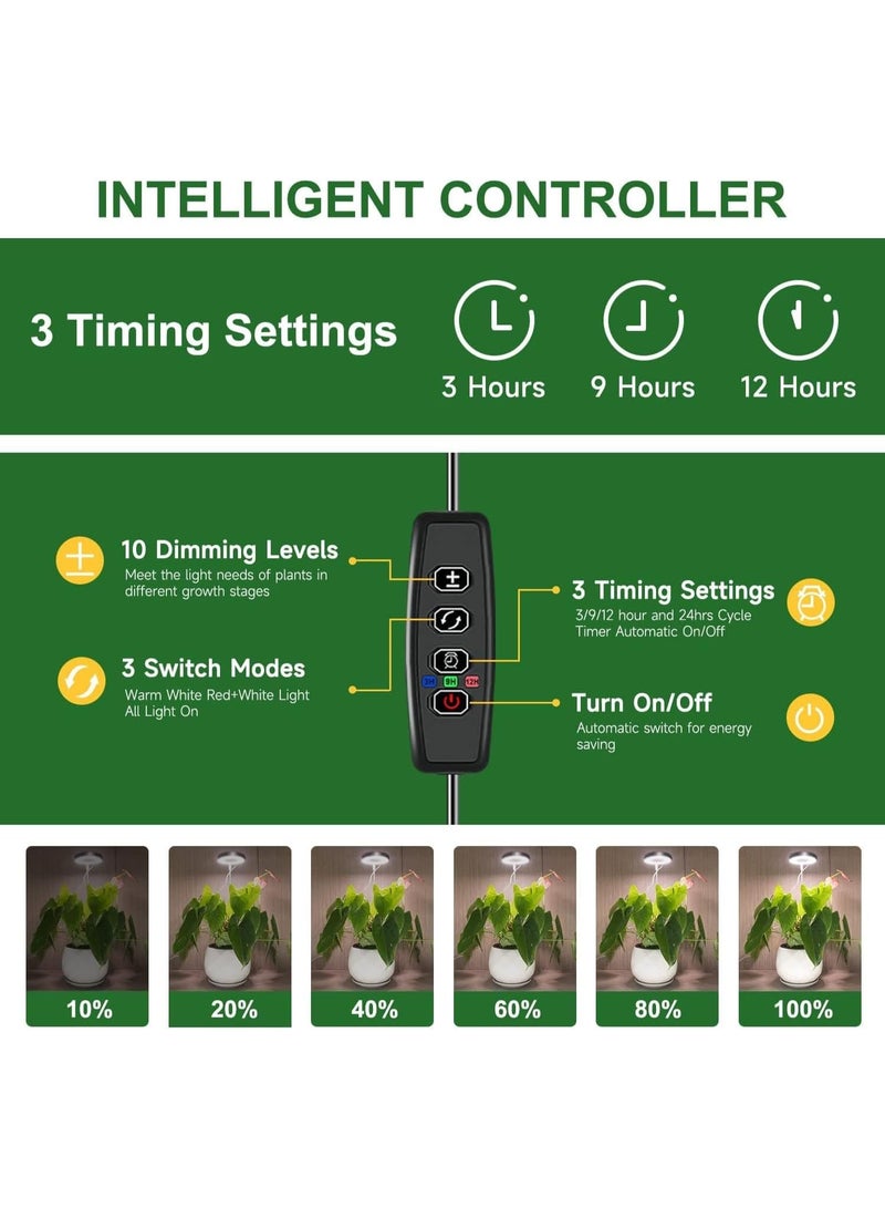 موثوقية التنبؤ مصباح نمو النباتات كامل الطيف مع قاعدة بارتفاع قابل للتعديل مع مؤقت تشغيل/ايقاف تلقائي 3/9/12 ساعة 10 درجات سطوع قابلة للتعتيم مثالي للنباتات الصغيرة. - Image 3