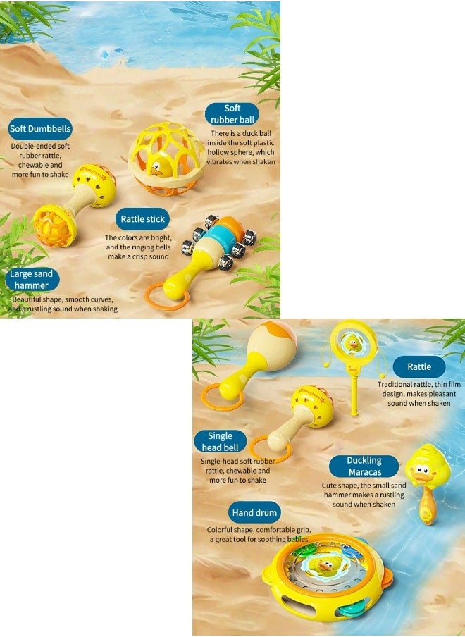 Vixplorn Little yellow duck rattle baby toy, 0-1 year old baby can chew toys, with teether toys, sand hammer rattle, suitable for Ramadan, baby's full birthday party, birthday party, Easter and other festivals to give to babies as gifts  - Image 4