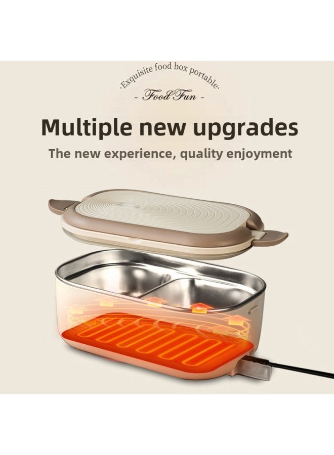 Students Go To Work Practical Plug-in Water-free Electric Lunch Box 304 Stainless Steel Food-grade Constant Temperature Heating Lunch Box-Specifications:(good Configuration Explosion-proof Model + Portable Color Box) Light Brown Inner Tank 304 Material  - Image 5