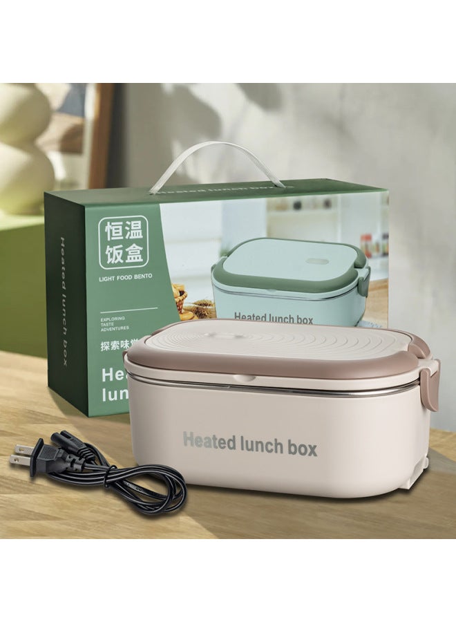 Students Go To Work Practical Plug-in Water-free Electric Lunch Box 304 Stainless Steel Food-grade Constant Temperature Heating Lunch Box-Specifications:(good Configuration Explosion-proof Model + Portable Color Box) Light Brown Inner Tank 304 Material  - Image 1