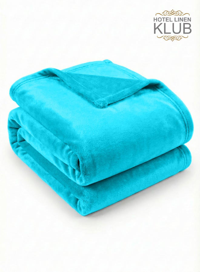 هوتيل لينين كلوب بطانية فلانل من الصوف الدقيق، 260 جرام لكل متر مربع، ناعمة ومريحة للغاية، مقاس 150 × 200 سم، فيروزي - Image 1