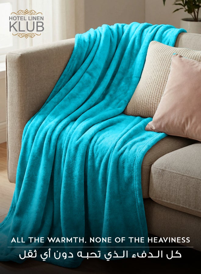 هوتيل لينين كلوب بطانية فلانل من الصوف الدقيق، 260 جرام لكل متر مربع، ناعمة ومريحة للغاية، مقاس 150 × 200 سم، فيروزي - Image 2
