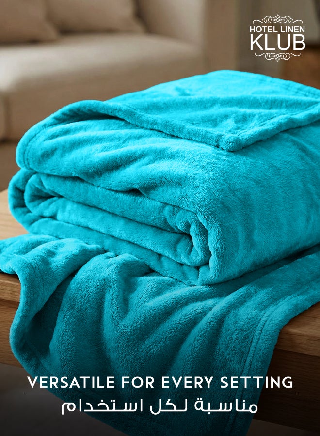 هوتيل لينين كلوب بطانية فلانل من الصوف الدقيق، 260 جرام لكل متر مربع، ناعمة ومريحة للغاية، مقاس 150 × 200 سم، فيروزي - Image 4