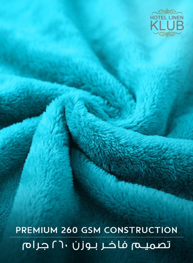 هوتيل لينين كلوب بطانية فلانل من الصوف الدقيق، 260 جرام لكل متر مربع، ناعمة ومريحة للغاية، مقاس 150 × 200 سم، فيروزي - Image 5