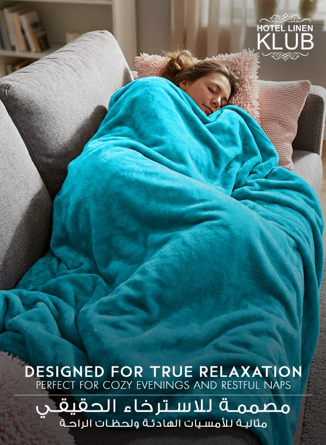 هوتيل لينين كلوب بطانية فلانل من الصوف الدقيق، 260 جرام لكل متر مربع، ناعمة ومريحة للغاية، مقاس 150 × 200 سم، فيروزي - Image 3