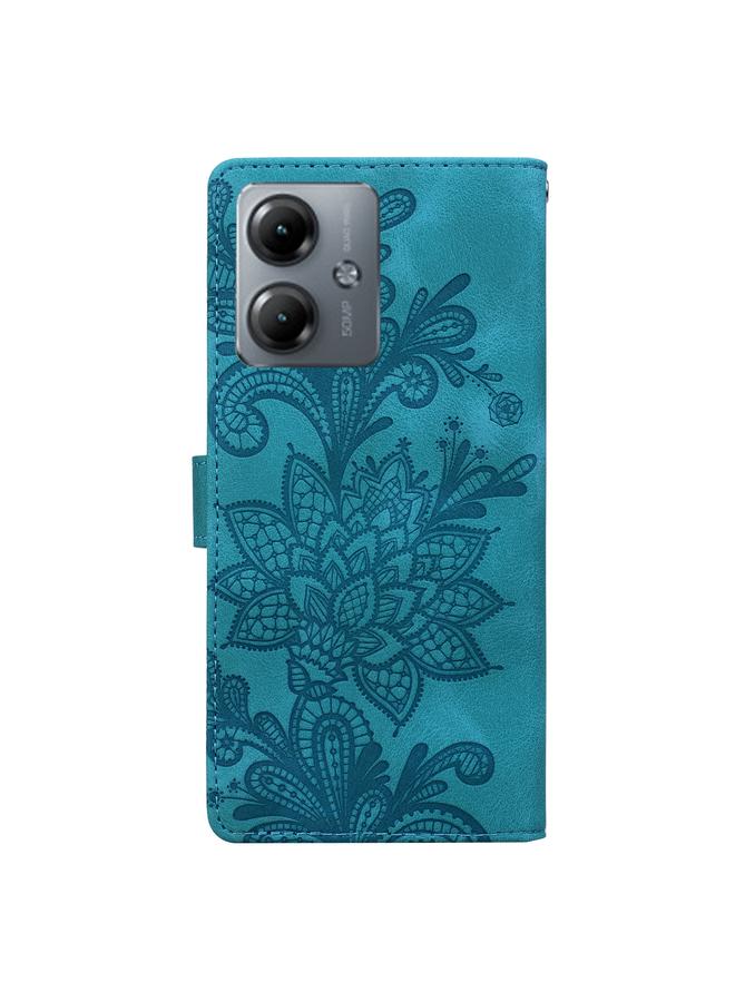 S-TOP Case For Motorola Moto G14 Lace Floral Embossed Magnetic Buckle PU Phone Case With Wrist Strap - Image 3