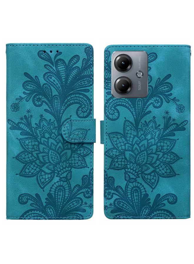 S-TOP Case For Motorola Moto G14 Lace Floral Embossed Magnetic Buckle PU Phone Case With Wrist Strap - Image 1