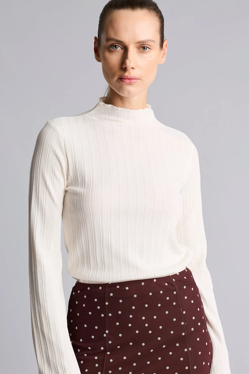 Defacto Slim Fit Ribbed Long Sleeve Top