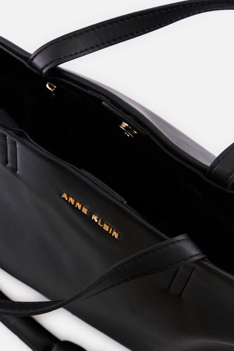 ANNE KLEIN Women Hardware Logo Tote Bag, Black - Image 3