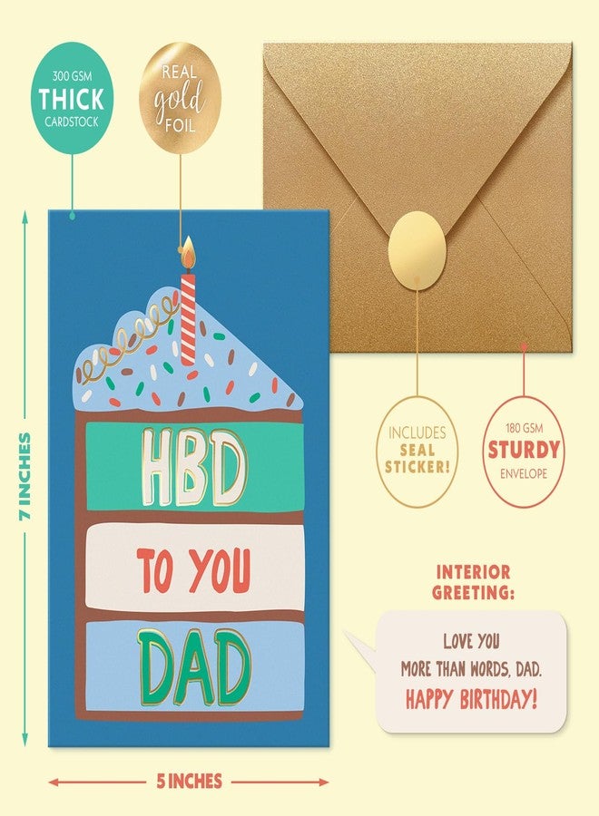 Sweetzer & Orange Birthday Card for Dad – 5x7 Happy Birthday Cake Design with Gold Foil, Kraft Envelope & Gold Seal - Image 2