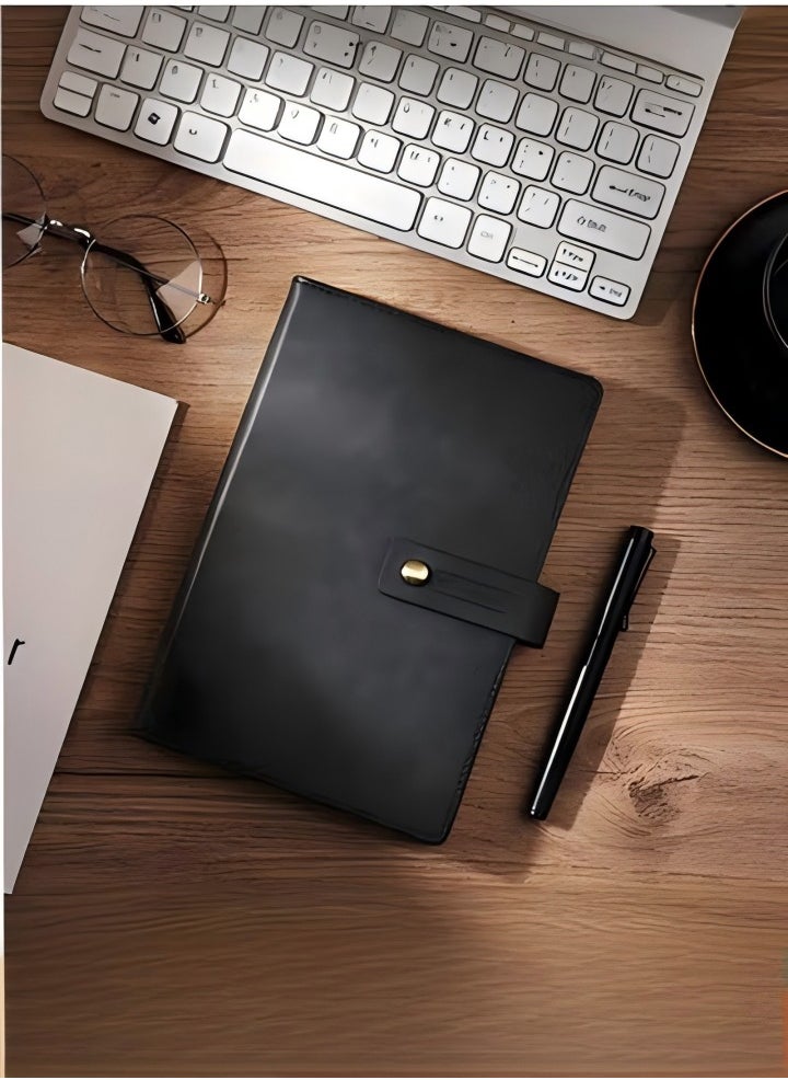 DUNISO Refillable Writing Journal Faux Leather Hardcover Notebook B5 College Ruled 224 Lined Pages Lay-Flat Personal Diary With Pen & Buckle Black (252*175 mm)  - Image 1