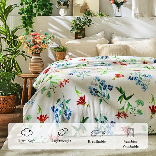 Jameswish Floral Throw Blanket Birthday Gift for Women Mom Girls Flowers Blanket Summer Wildflower Flannel Blanket Watercolor Printed Throw for Couch Sofa Bed Chair 50"x60" - Image 4