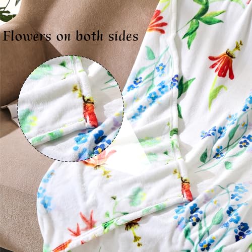 Jameswish Floral Throw Blanket Birthday Gift for Women Mom Girls Flowers Blanket Summer Wildflower Flannel Blanket Watercolor Printed Throw for Couch Sofa Bed Chair 50"x60" - Image 3