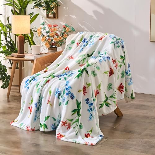 Jameswish Floral Throw Blanket Birthday Gift for Women Mom Girls Flowers Blanket Summer Wildflower Flannel Blanket Watercolor Printed Throw for Couch Sofa Bed Chair 50"x60" - Image 1