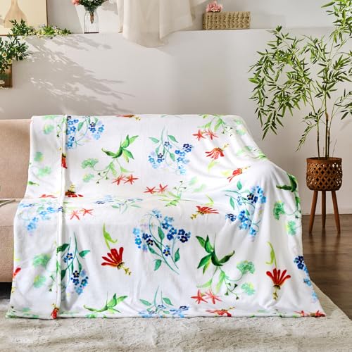 Jameswish Floral Throw Blanket Birthday Gift for Women Mom Girls Flowers Blanket Summer Wildflower Flannel Blanket Watercolor Printed Throw for Couch Sofa Bed Chair 50"x60" - Image 2