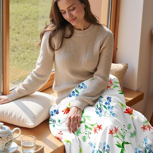Jameswish Floral Throw Blanket Birthday Gift for Women Mom Girls Flowers Blanket Summer Wildflower Flannel Blanket Watercolor Printed Throw for Couch Sofa Bed Chair 50"x60" - Image 5