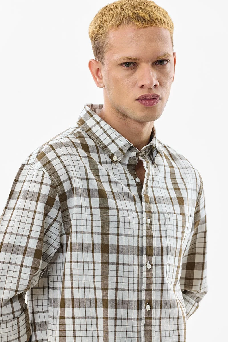 سنيتش قميص كاروهات بقصة عادية من مزيج الكتان