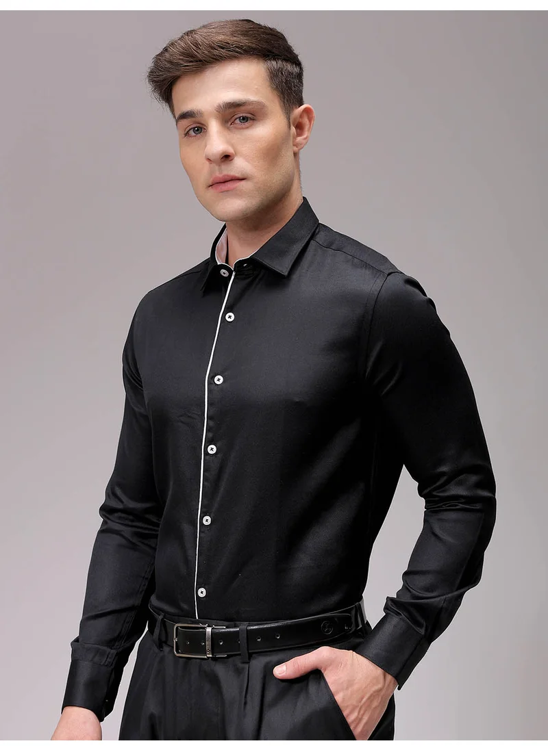 The Indian Garage Co Black Slim Fit Formal Plain Shirt