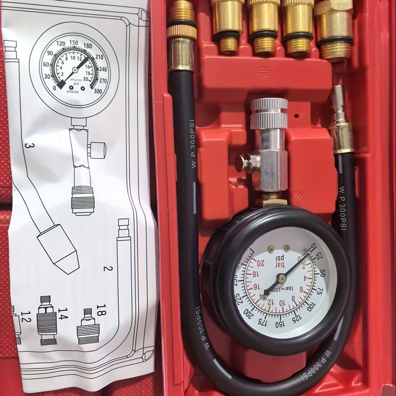 8PC Blue Universal Cylinder Compression Tester 0 300 PSI For Gasoline Diesel Engines - Image 3