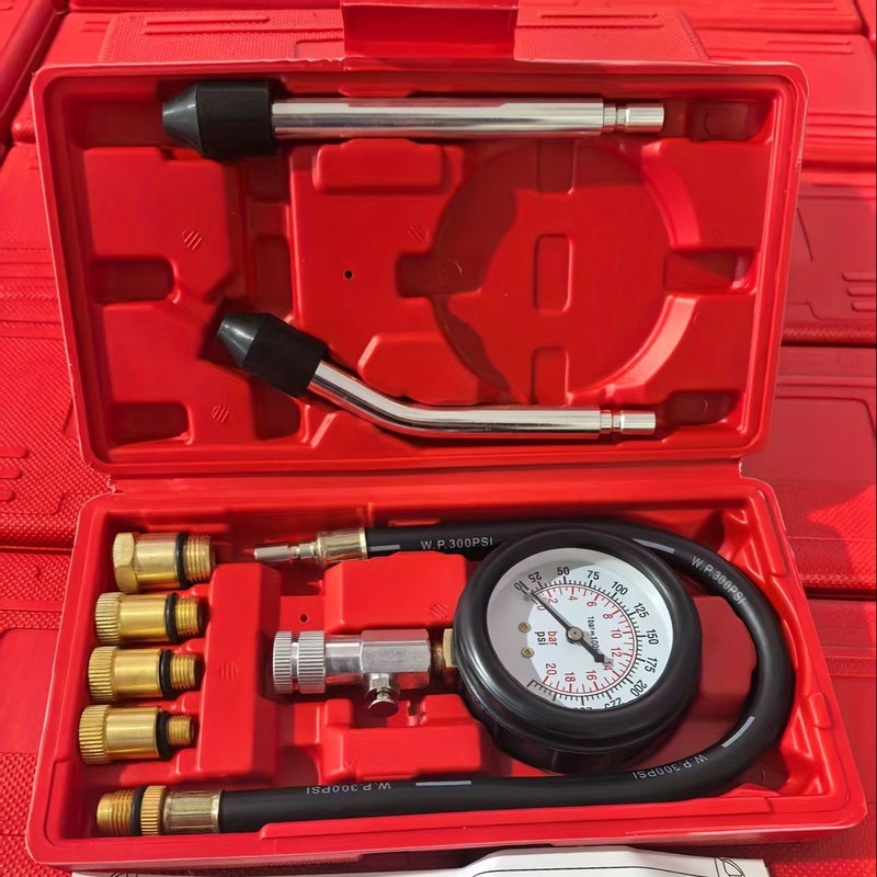 8PC Blue Universal Cylinder Compression Tester 0 300 PSI For Gasoline Diesel Engines - Image 1