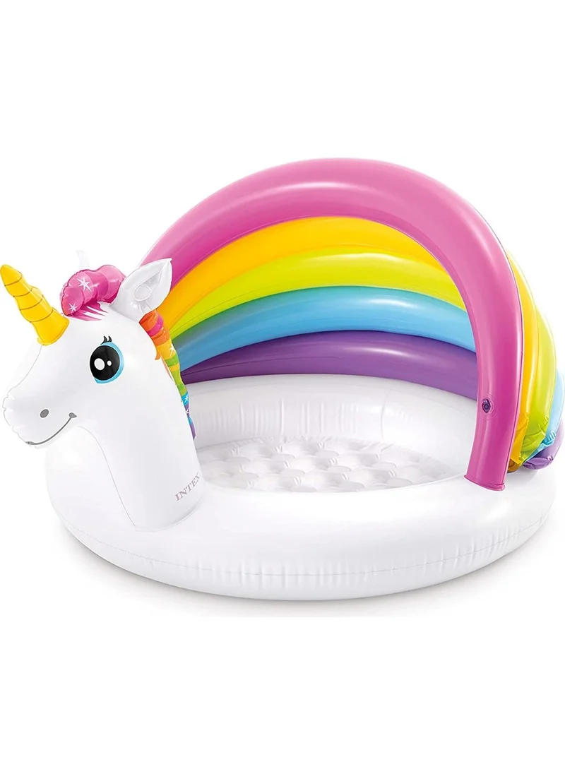 INTEX Unicorn Shaped Inflatable Base with Canopy Baby Pool 127X102X69 cm