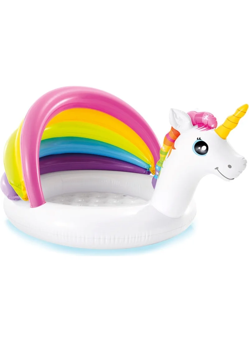 INTEX Unicorn Shaped Inflatable Base with Canopy Baby Pool 127X102X69 cm