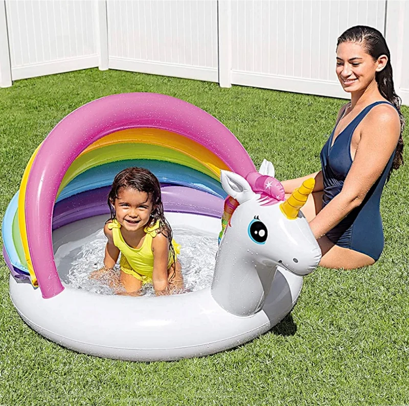 INTEX Unicorn Shaped Inflatable Base with Canopy Baby Pool 127X102X69 cm