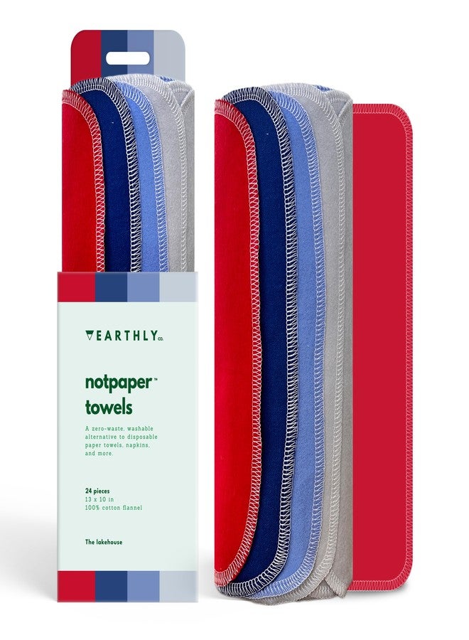Earthly Co. Reusable Paper Towels - 24 Pack - Roll of Washable Cotton Cloth Paper Towels - Paperless Reusable Napkins Cloth Washable - Absorbent + Long Lasting - Zero Waste Products - (Lakehouse)