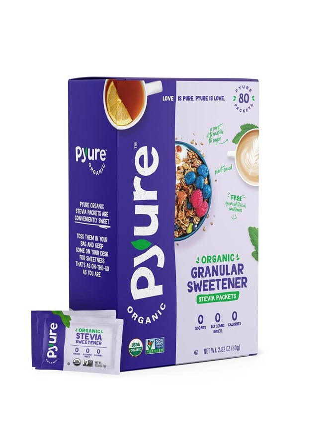 Pyure Organic, Stevia Sweetener, Natural Stevia Packets, 80 Packets Count, Granulated Sugar Substitute, Diet Friendly, Stevia Sachets 80 Count - Image 1