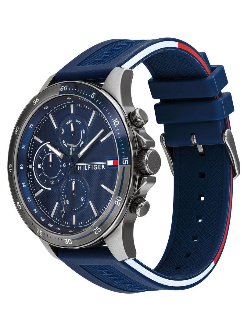 TOMMY HILFIGERMen’s Round Shape Silicone Strap Analog Wrist Watch 46 mm – Blue – 1791721
