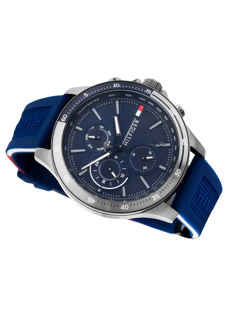 TOMMY HILFIGERMen’s Round Shape Silicone Strap Analog Wrist Watch 46 mm – Blue – 1791721