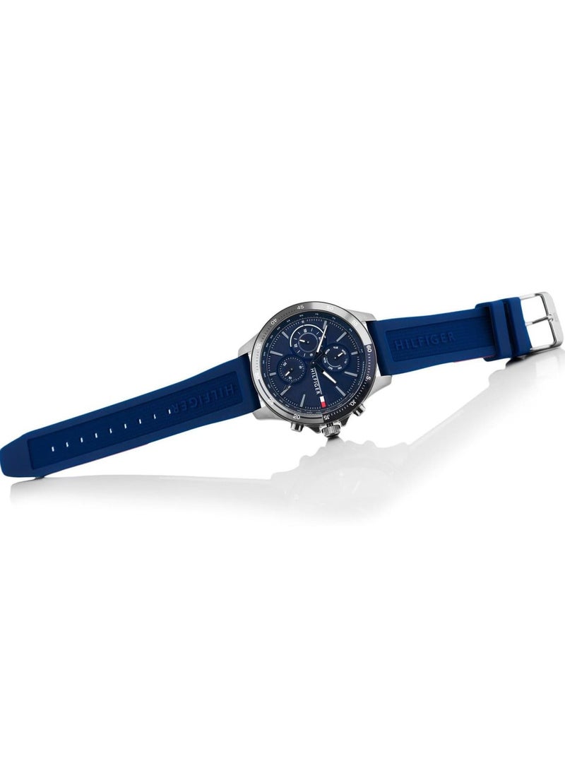 TOMMY HILFIGERMen’s Round Shape Silicone Strap Analog Wrist Watch 46 mm – Blue – 1791721