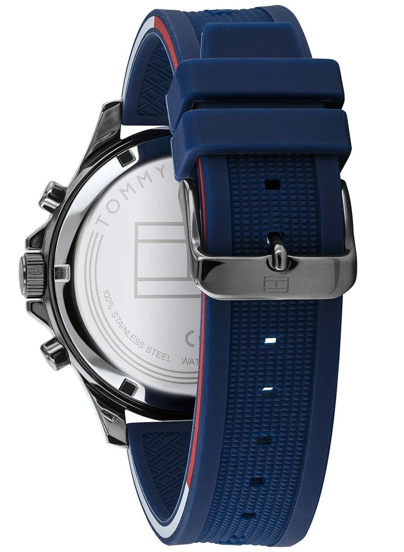 TOMMY HILFIGERMen’s Round Shape Silicone Strap Analog Wrist Watch 46 mm – Blue – 1791721